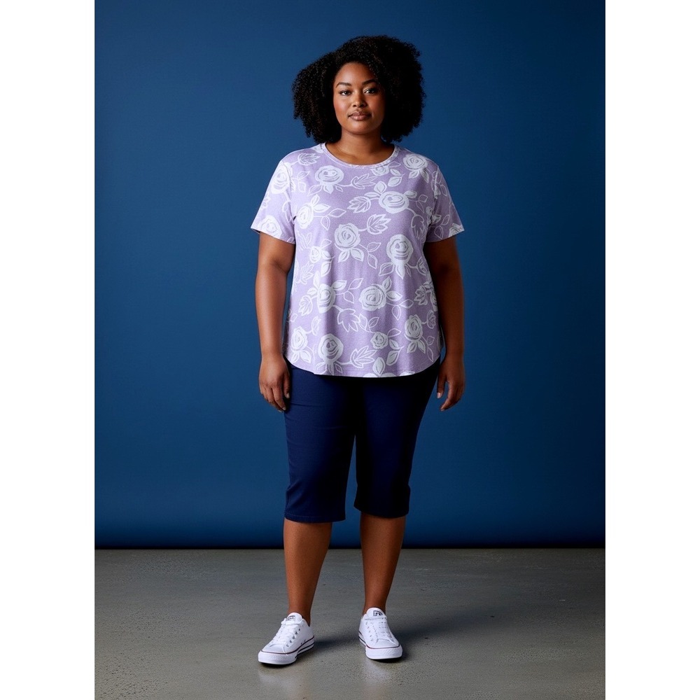Lane Bryant Purple Floral Rose Crew Neck Short Sleeve Top Plus Size 18/20 NWT